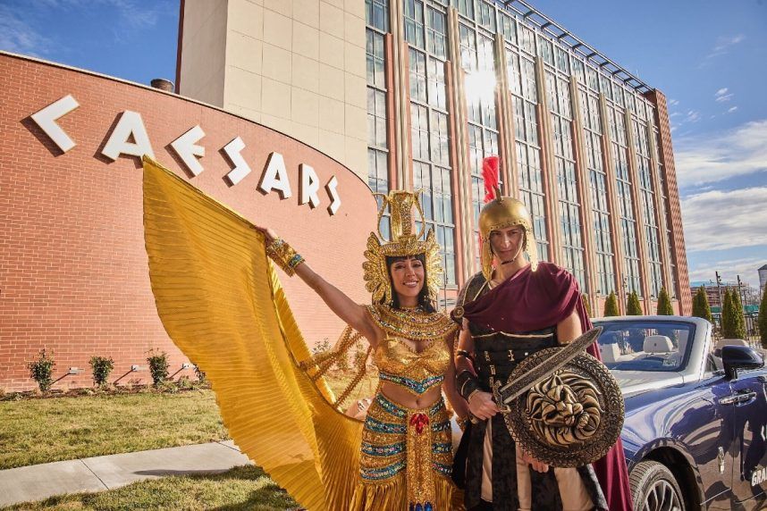 Couple outside Caesars Palace Las Vegas