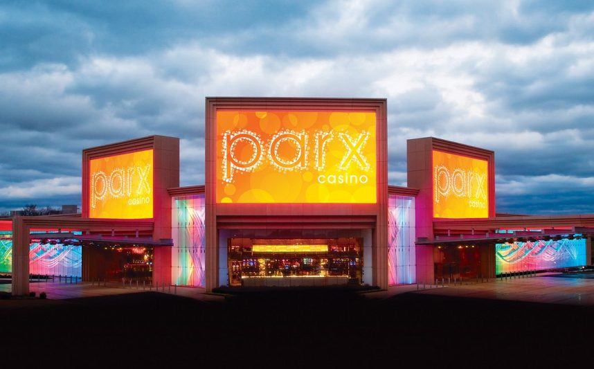 Illuminated Parx Casino at night